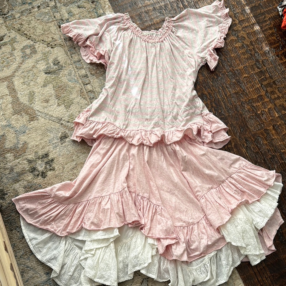 Paperwings pink cotton ruffled skirt set  sz 14